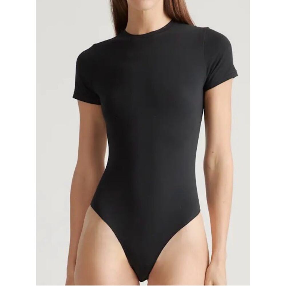 Quince Black Short-Sleeve Crew Neck Bodysuit